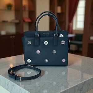 Kate Spade Cameron Flower Navy Medium Satchel with Crossbody strap